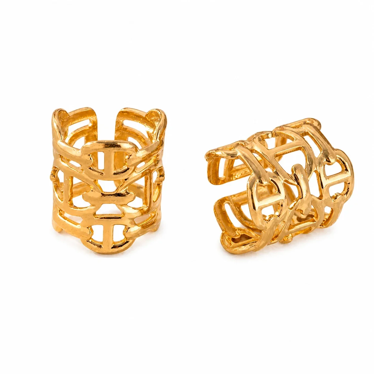 Sculptural Stainless Steel Snake Openwork Ear Cuff - Gold Style, Pair