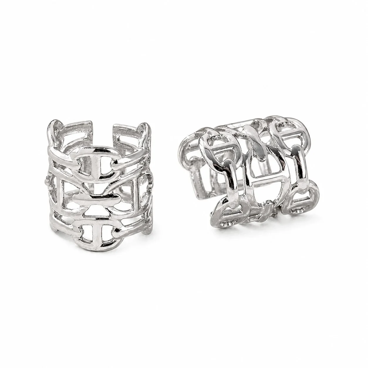 Sculptural Stainless Steel Snake Openwork Ear Cuff - Silver Style, Pair