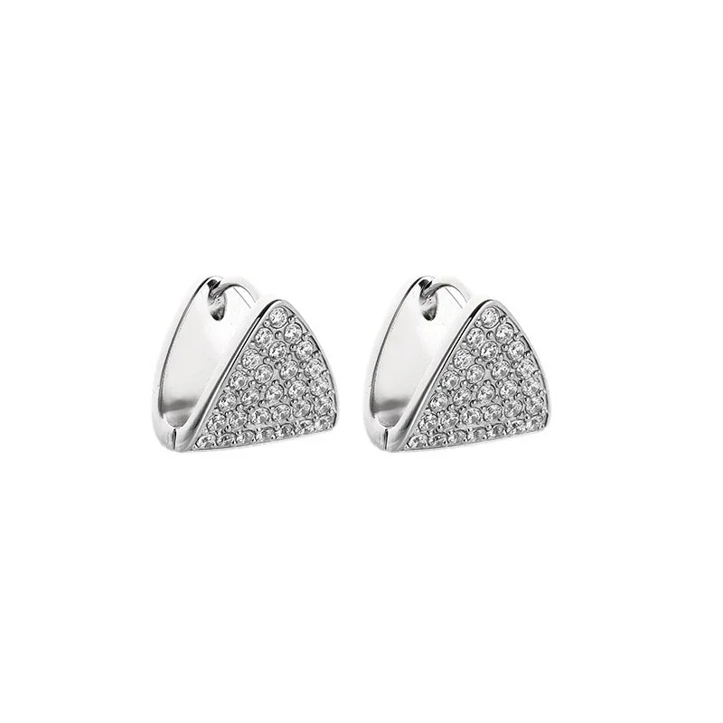 Huggie Earrings Triangle Pavé Panel 316 Stainless Steel PVD