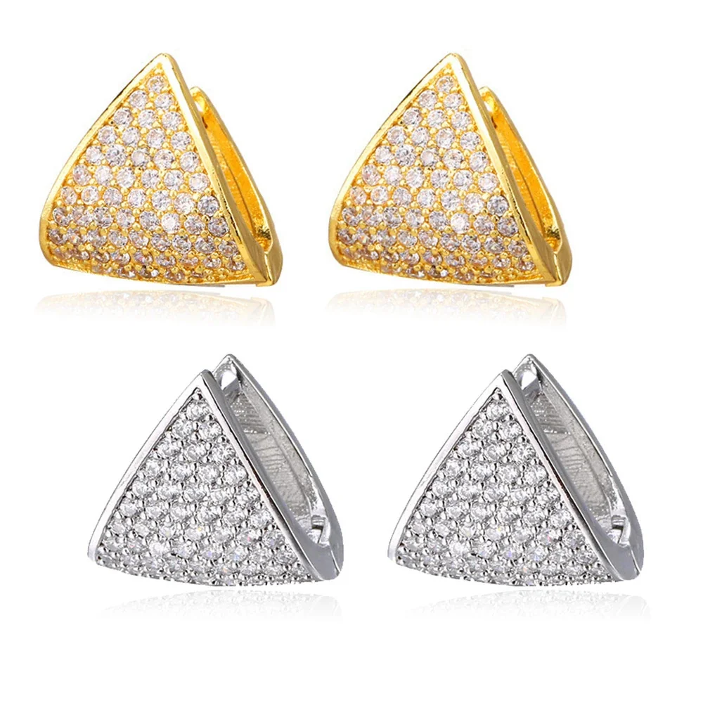 Huggie Earrings Triangle Pavé Panel 316 Stainless Steel PVD