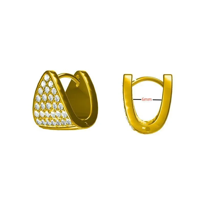 Huggie Earrings Triangle Pavé Panel 316 Stainless Steel PVD - Gold