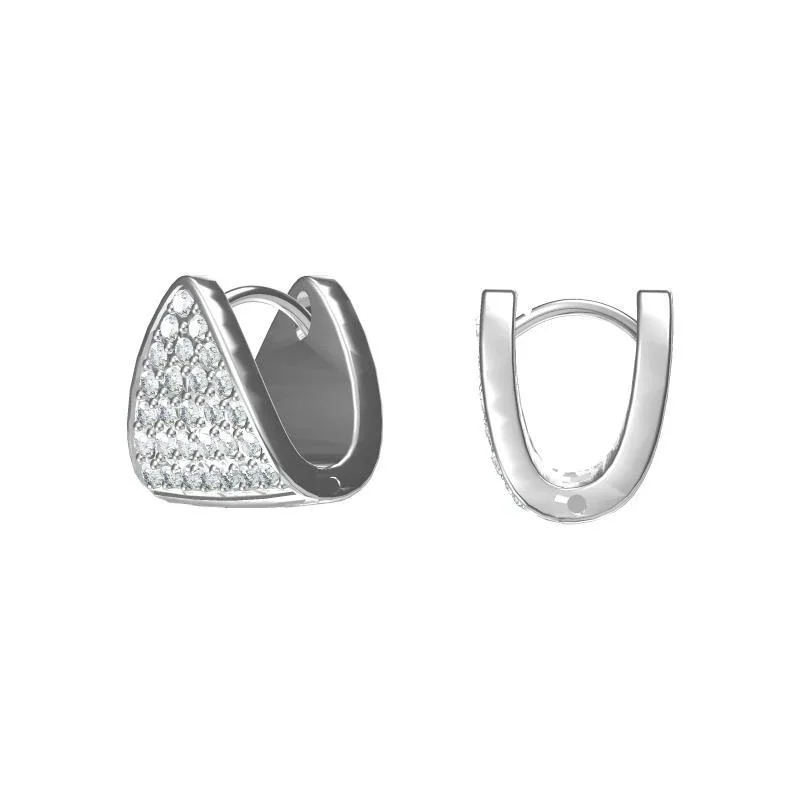Huggie Earrings Triangle Pavé Panel 316 Stainless Steel PVD - Silver