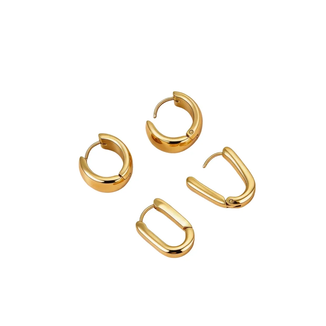 Breite Dome-Creolen im Zweier-Set aus 316 Edelstahl mit Gold-PVD