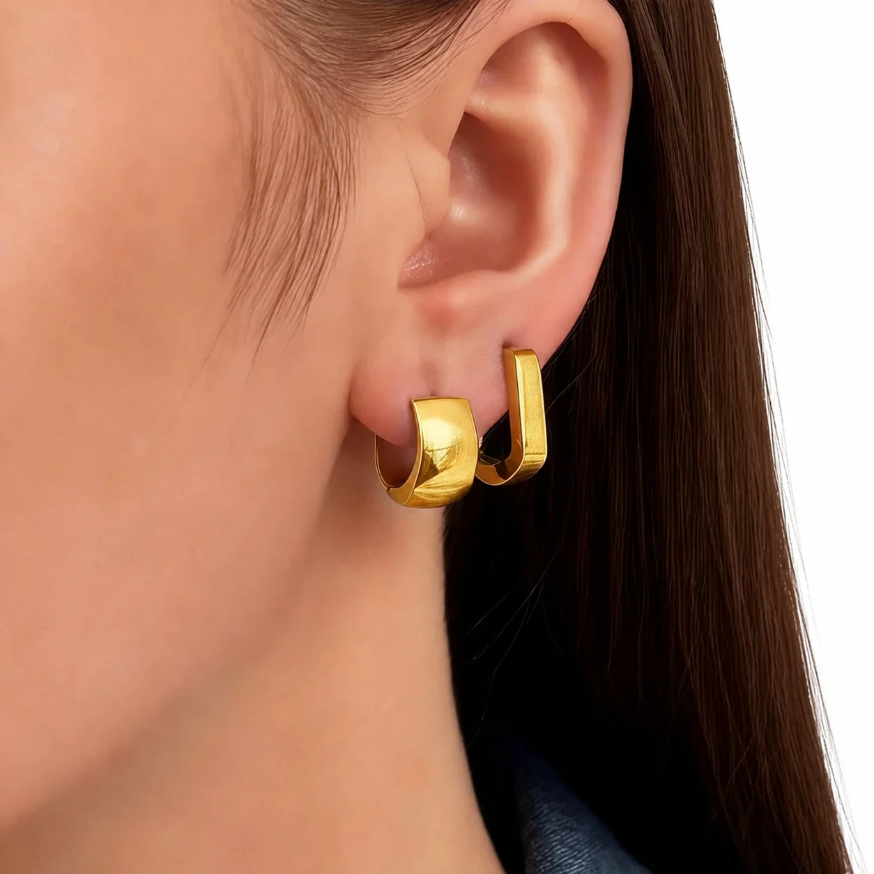 Hoop Earrings Wide Dome Two-Pair 316 Stainless Steel Gold PVD