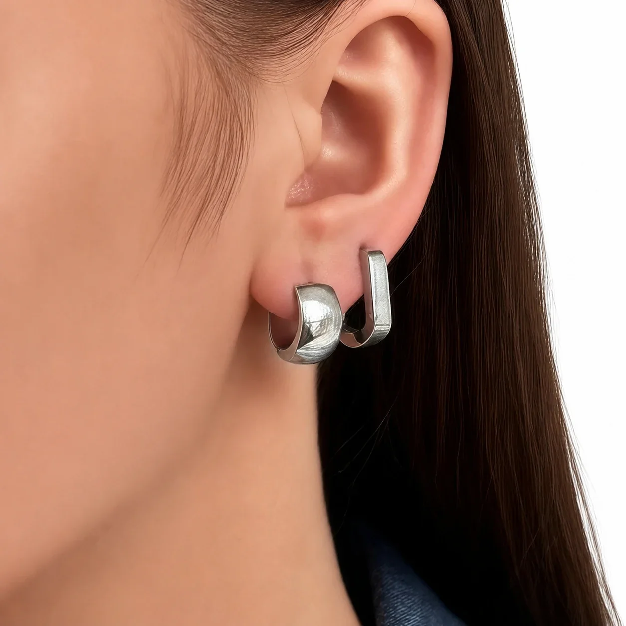 Hoop Earrings Wide Dome Two-Pair 316 Stainless Steel Gold PVD