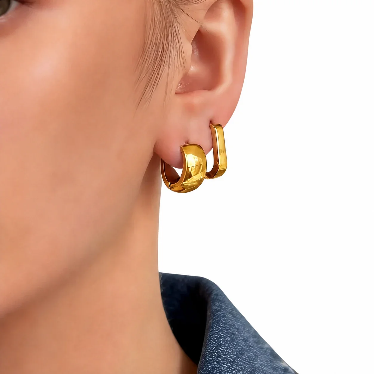 Hoop Earrings Wide Dome Two-Pair 316 Stainless Steel Gold PVD