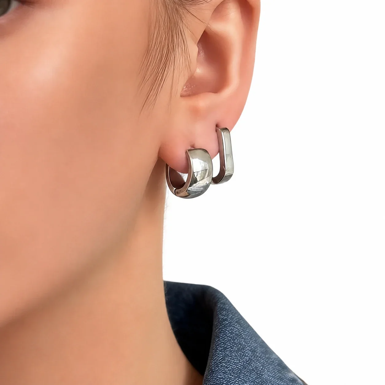Hoop Earrings Wide Dome Two-Pair 316 Stainless Steel Gold PVD