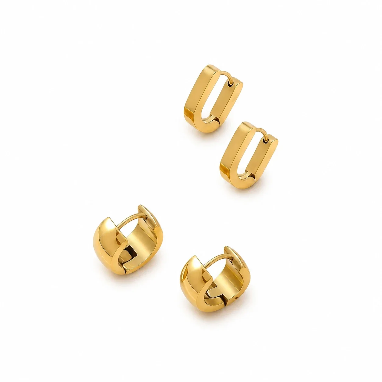 Hoop Earrings Wide Dome Two-Pair 316 Stainless Steel Gold PVD - Gold