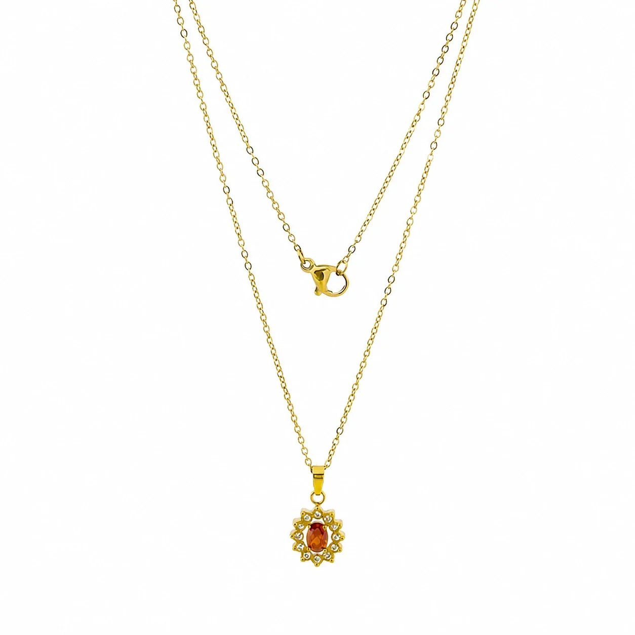 Photo produit : Collier acier inoxydable 316 Radiant – pendentif ovale CZ, plaqué or 18K - PVD