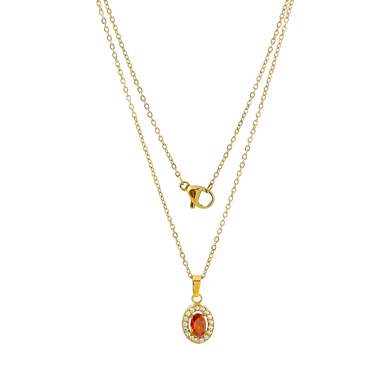Photo produit : Collier acier inoxydable 316 Radiant – pendentif ovale CZ, plaqué or 18K - PVD