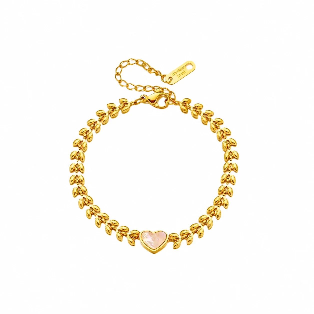 Heart Shell Wheat-Chain 18K Gold-Plated Stainless Steel Bracelet
