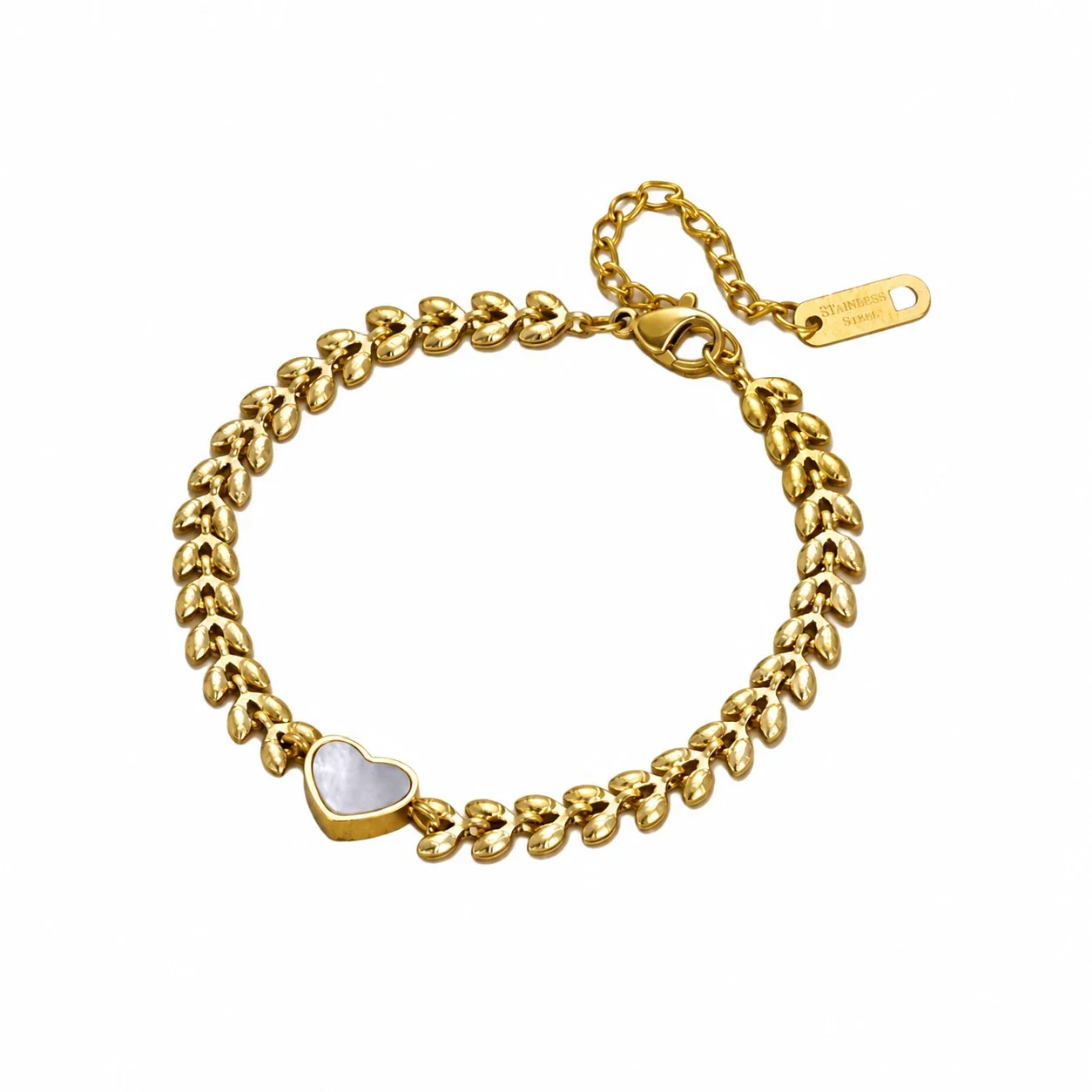 Heart Shell Wheat-Chain 18K Gold-Plated Stainless Steel Bracelet - Heart Style