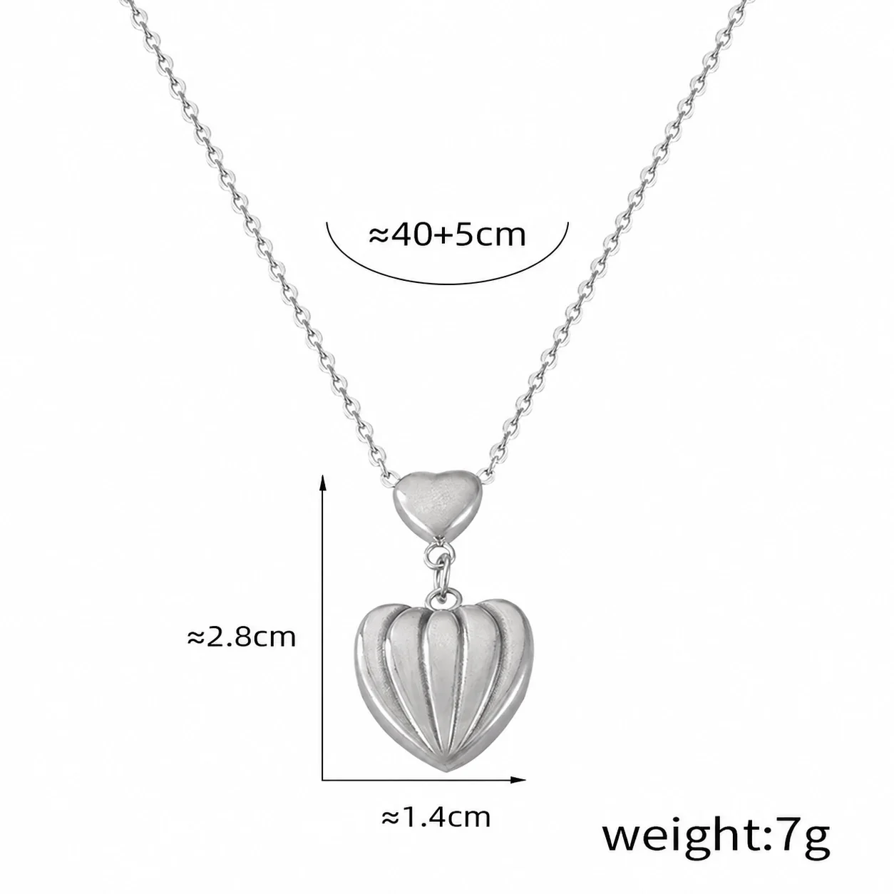 Cross & Ribbed Heart Pendant Necklaces in Stainless Steel - Silver Ribbed Heart