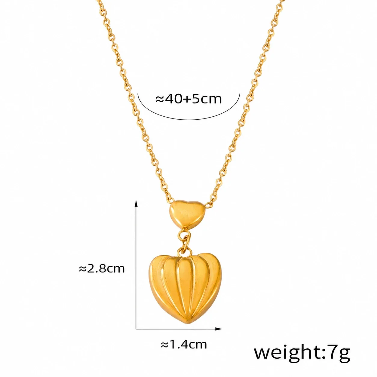 Cross & Ribbed Heart Pendant Necklaces in Stainless Steel - Gold Ribbed Heart