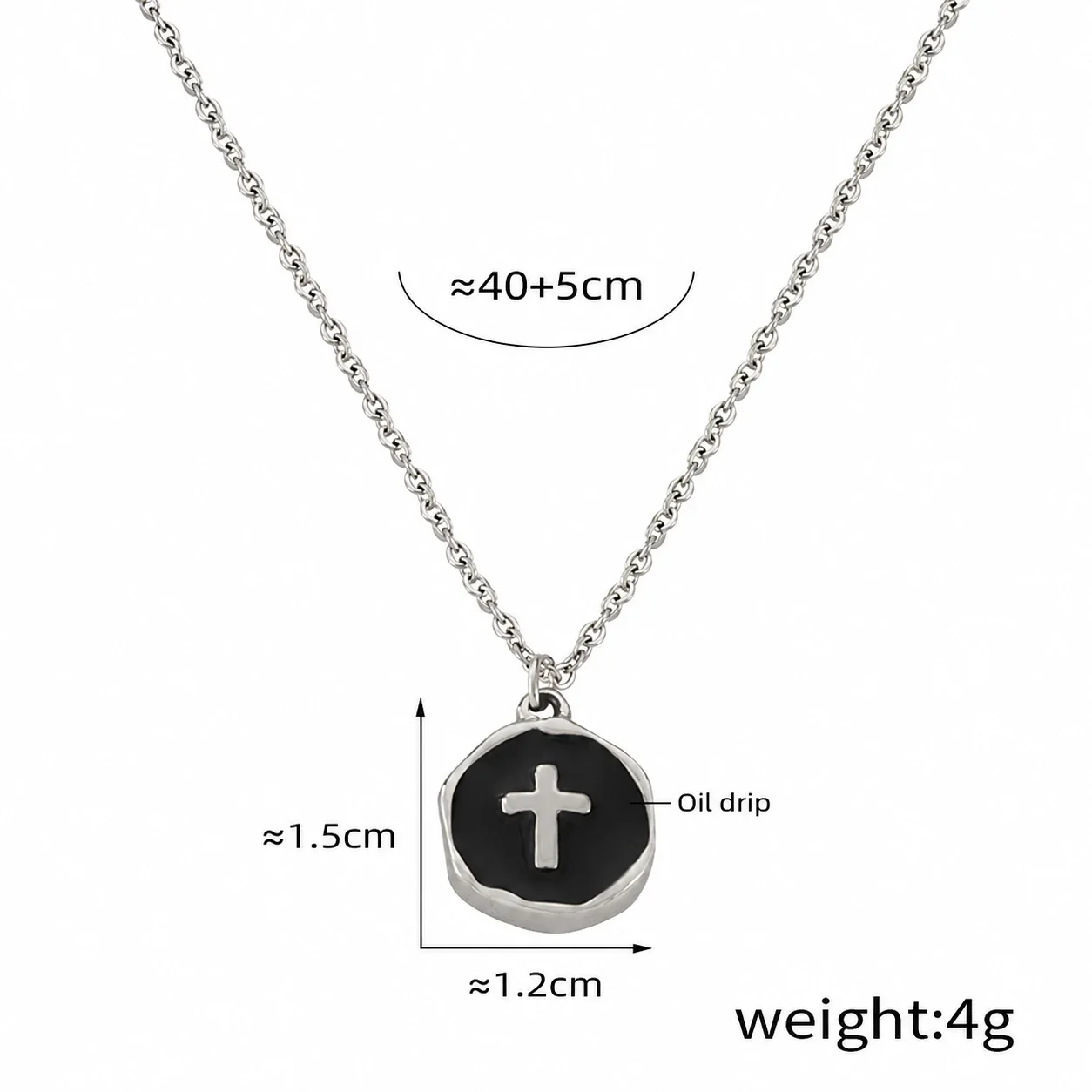 Cross & Ribbed Heart Pendant Necklaces in Stainless Steel - Silver Black Cross