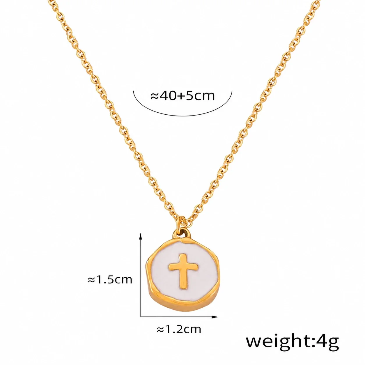 Cross & Ribbed Heart Pendant Necklaces in Stainless Steel - Gold White Cross