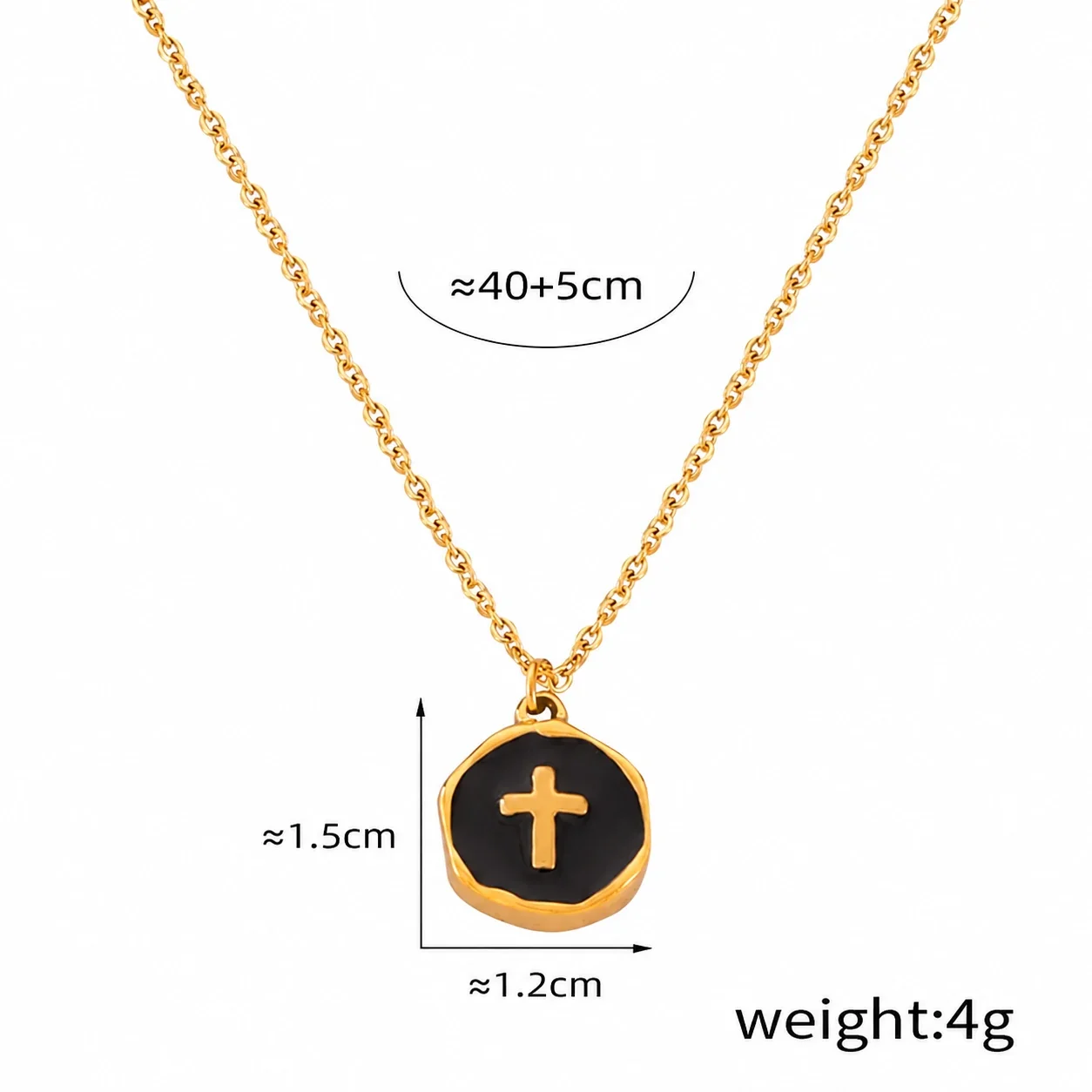 Cross & Ribbed Heart Pendant Necklaces in Stainless Steel - Gold Black Cross