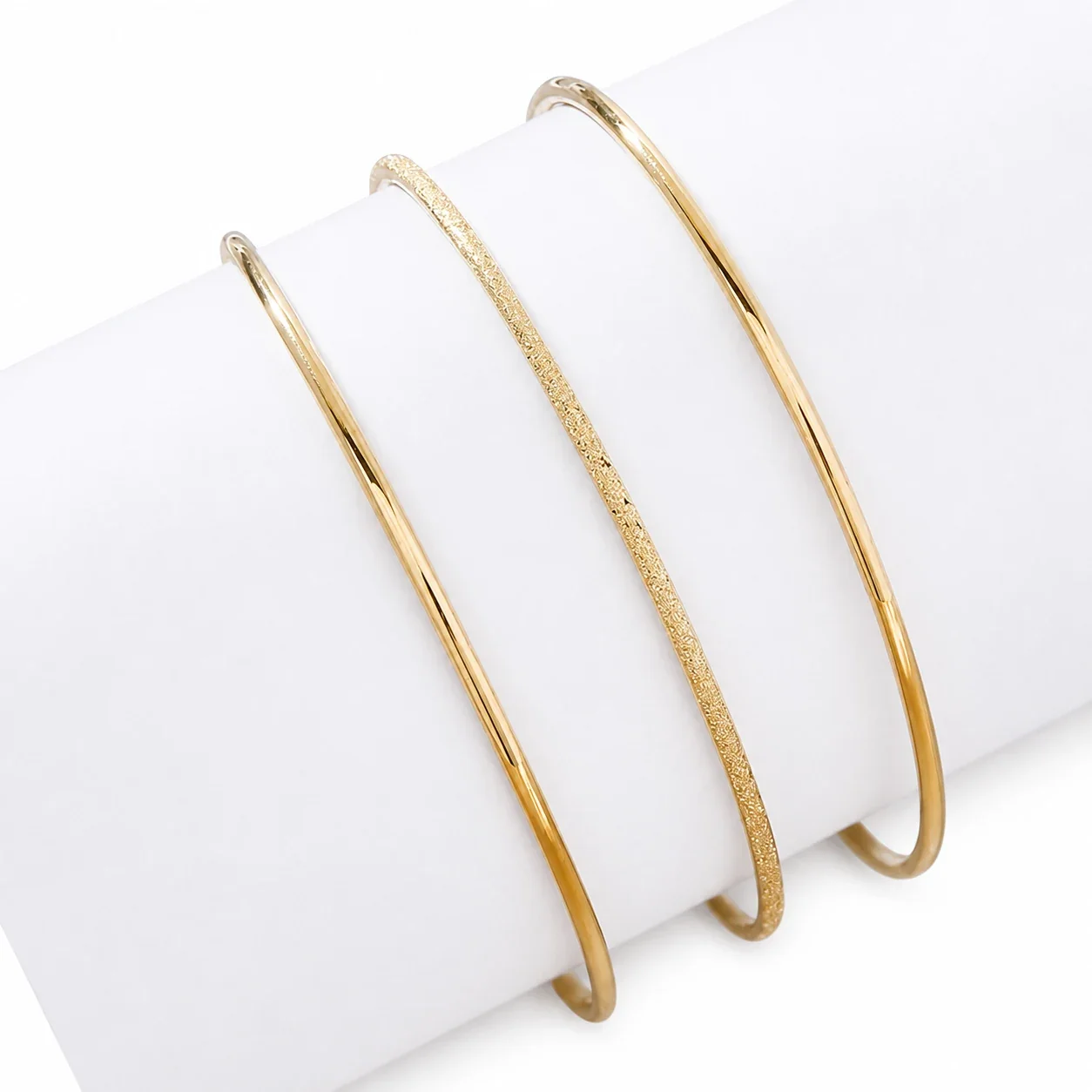 Sleek Gold-Plated Triple Wire Hammered Bangle