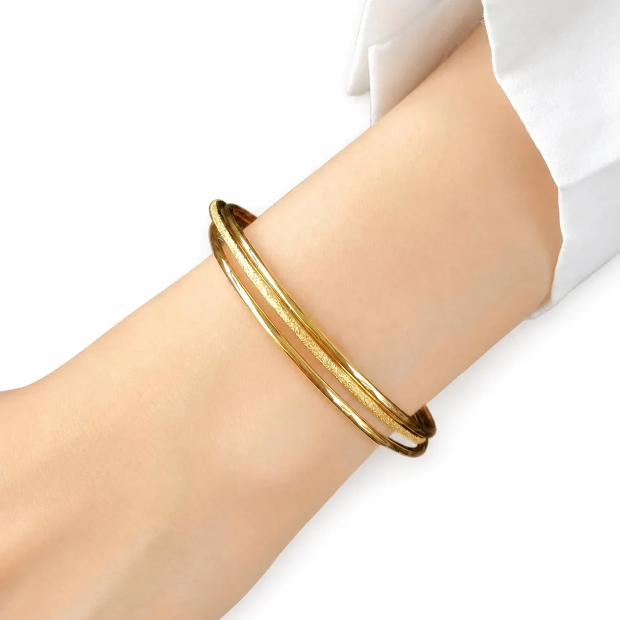 Sleek Gold-Plated Triple Wire Hammered Bangle