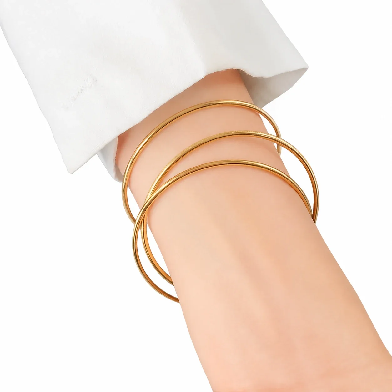 Sleek Gold-Plated Triple Wire Hammered Bangle