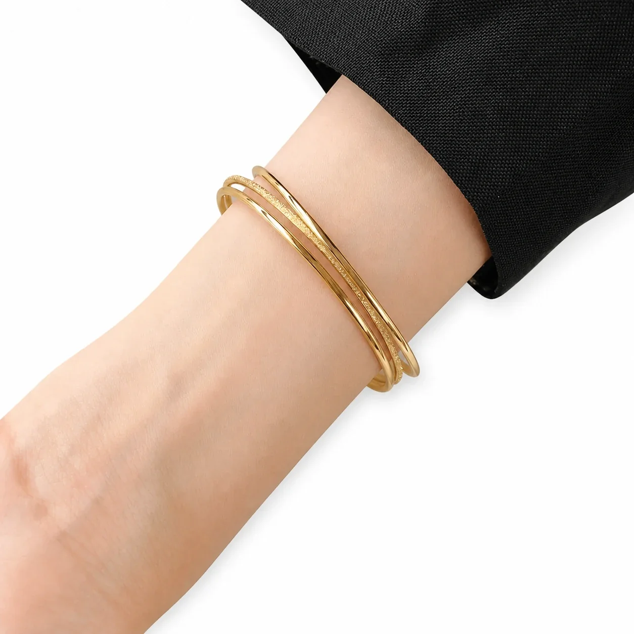 Sleek Gold-Plated Triple Wire Hammered Bangle