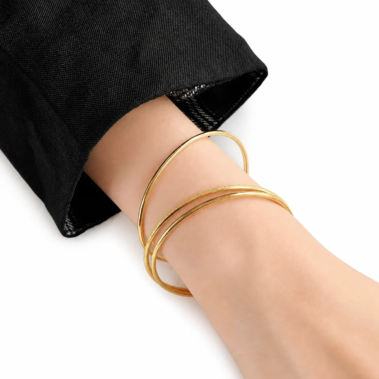 Sleek Gold-Plated Triple Wire Hammered Bangle