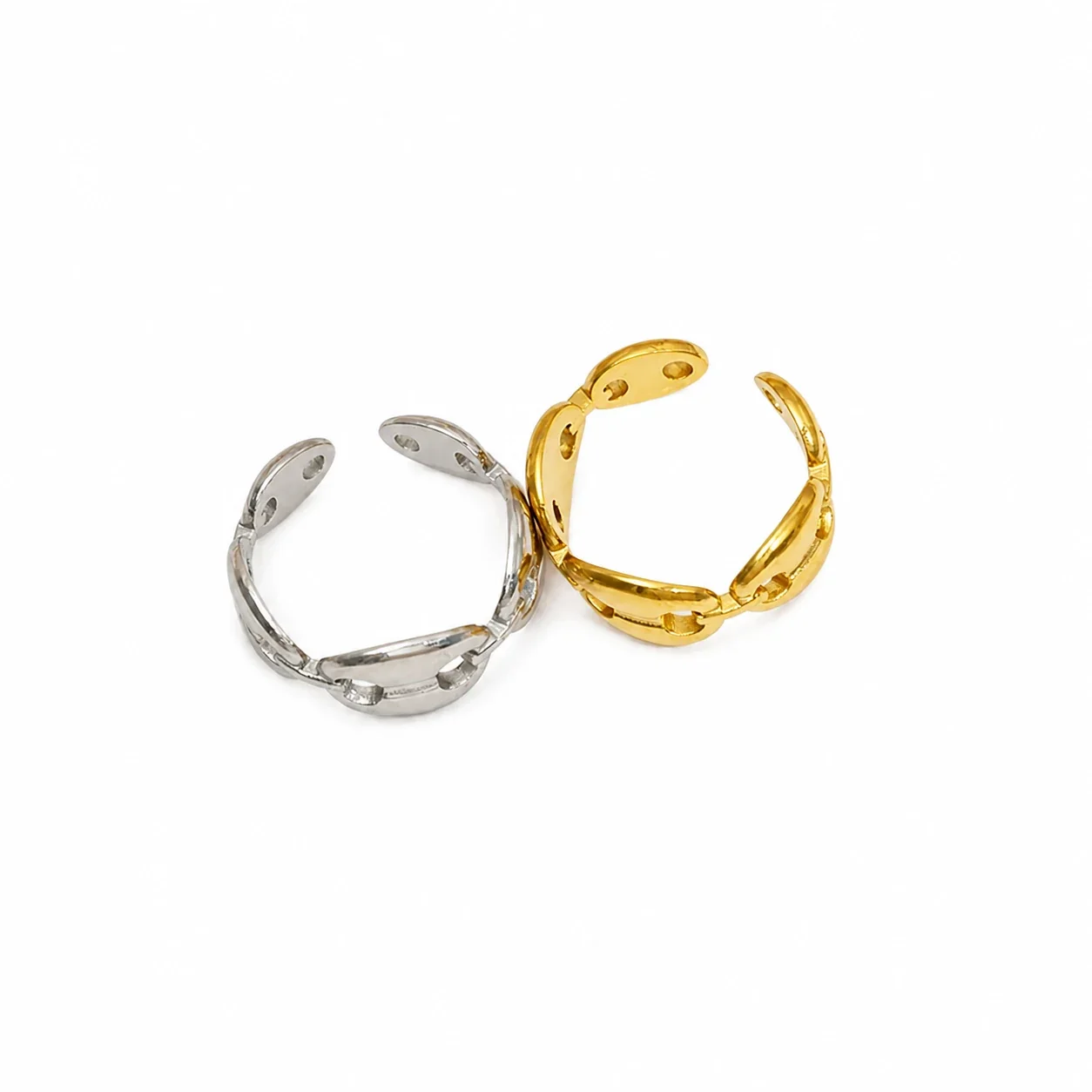 Sculptural Stainless Steel Oval-Link Open Band Ring
