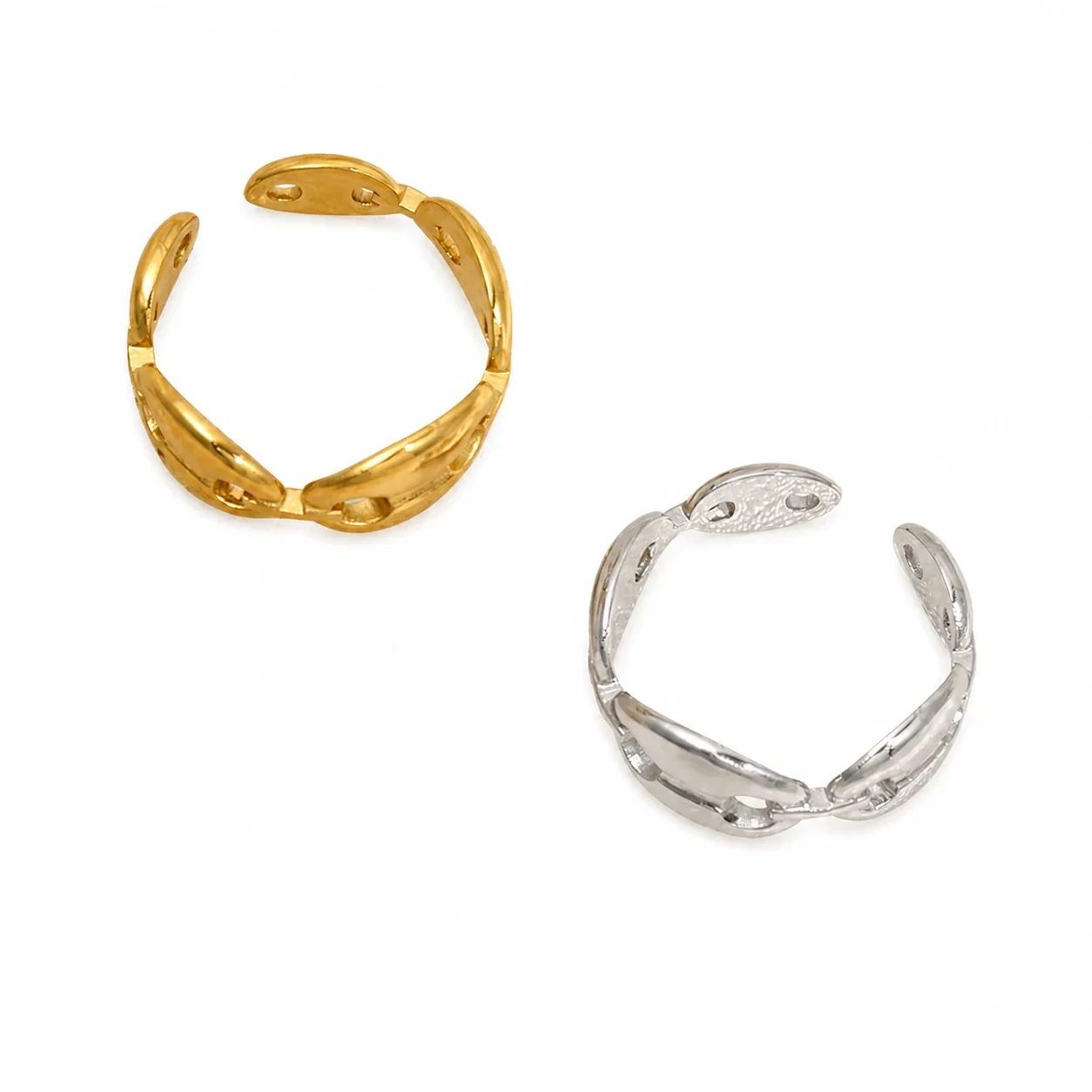 Sculptural Stainless Steel Oval-Link Open Band Ring