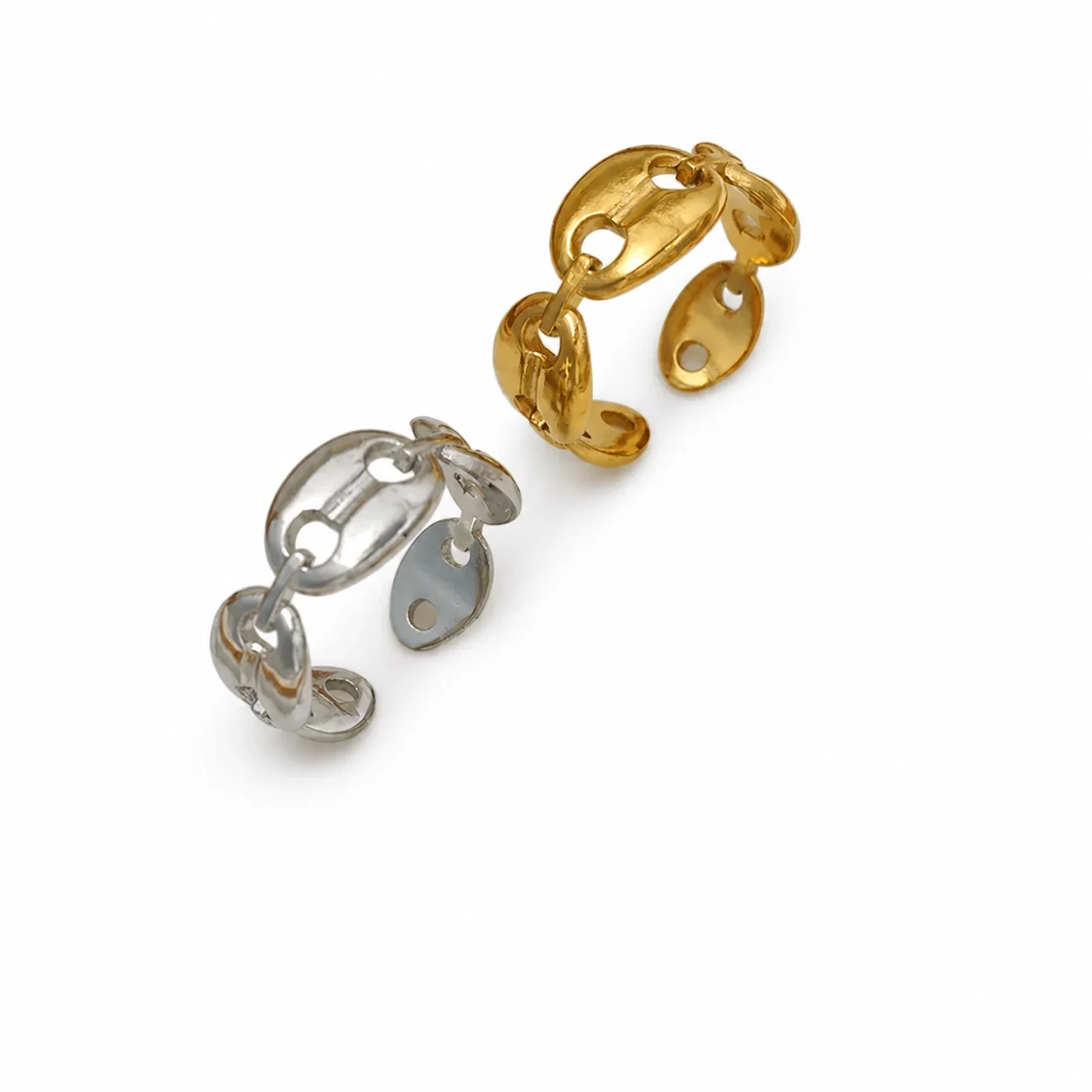 Sculptural Stainless Steel Oval-Link Open Band Ring