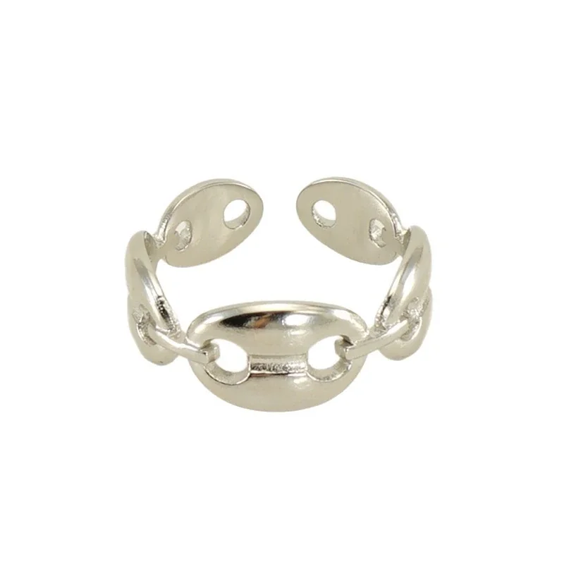 Sculptural Stainless Steel Oval-Link Open Band Ring