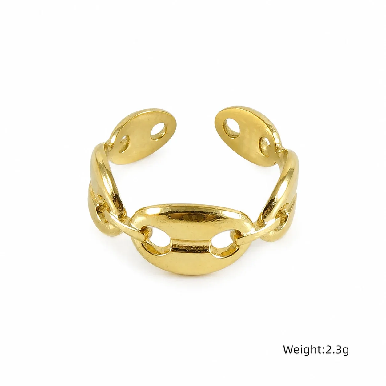 Sculptural Stainless Steel Oval-Link Open Band Ring - Gold
