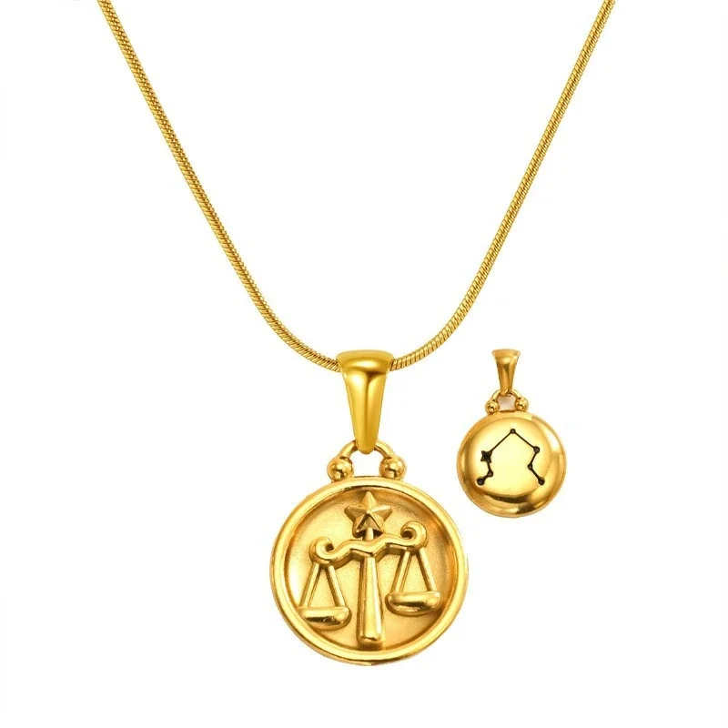 Celestial Zodiac-Münzanhänger Edelstahl Halskette mit 18K-Vergoldung