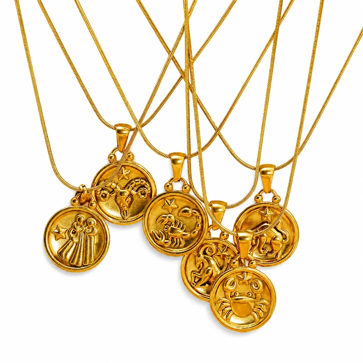 Celestial 18K Gold-Plated Zodiac Coin Snake Chain Necklace