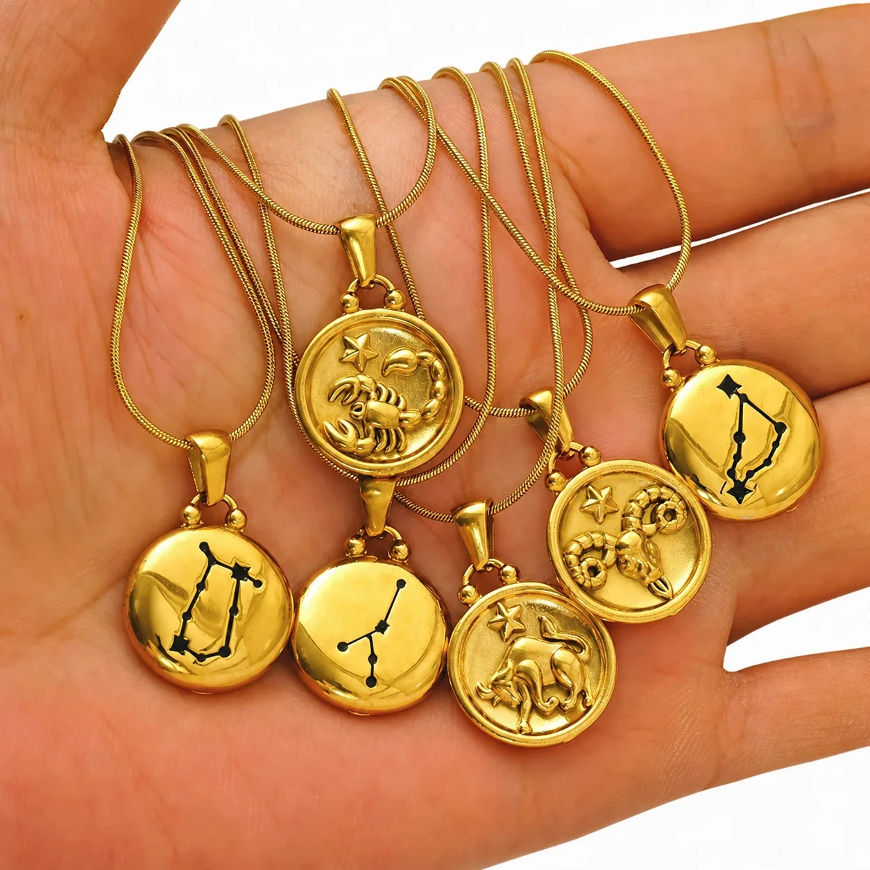 Celestial 18K Gold-Plated Zodiac Coin Snake Chain Necklace