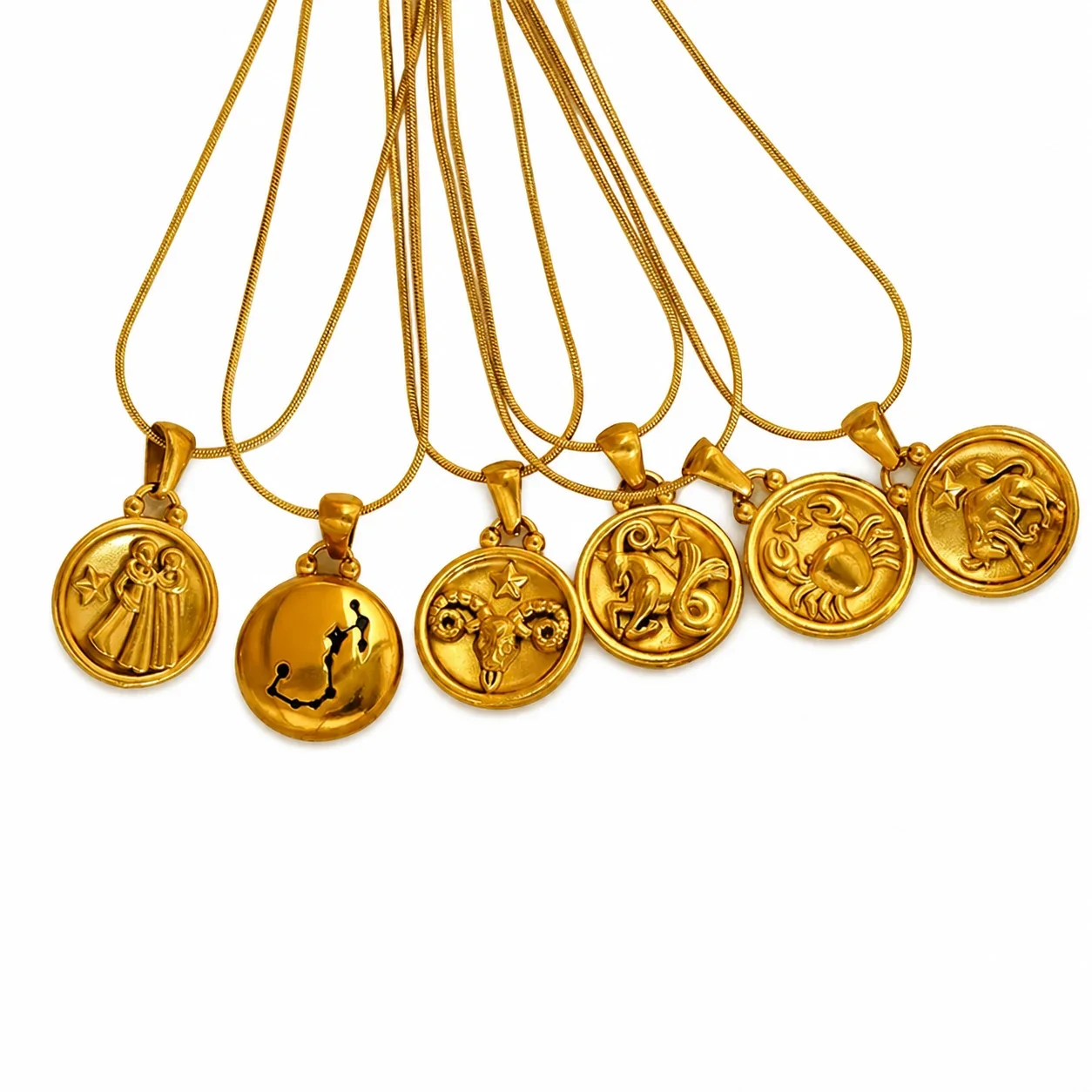 Celestial 18K Gold-Plated Zodiac Coin Snake Chain Necklace