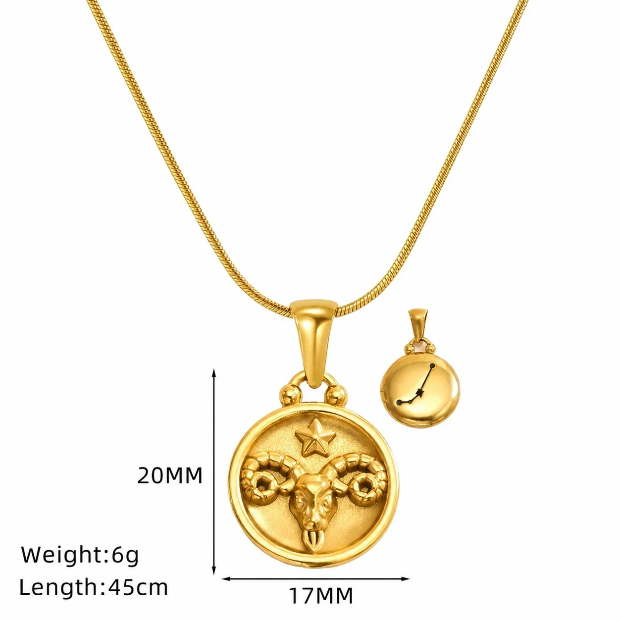 Celestial 18K Gold-Plated Zodiac Coin Snake Chain Necklace - Gold Aries Snake