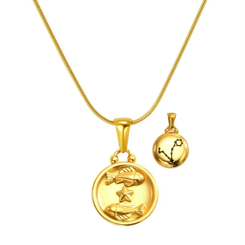 Celestial 18K Gold-Plated Zodiac Coin Snake Chain Necklace - Gold Pisces Snake