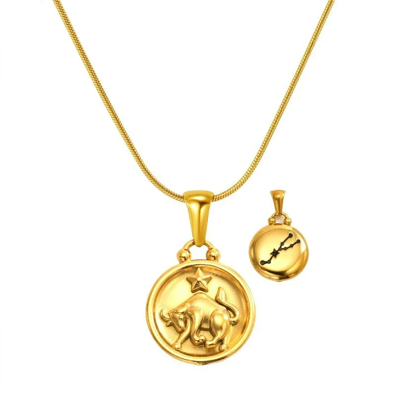 Celestial 18K Gold-Plated Zodiac Coin Snake Chain Necklace - Gold Taurus Snake