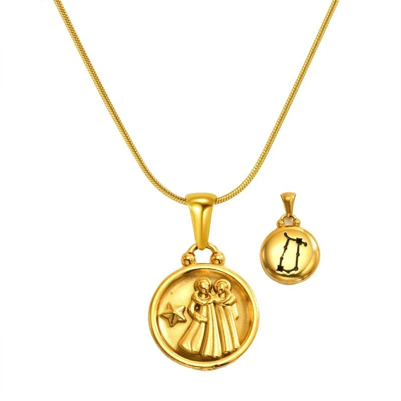 Celestial 18K Gold-Plated Zodiac Coin Snake Chain Necklace - Gold Gemini