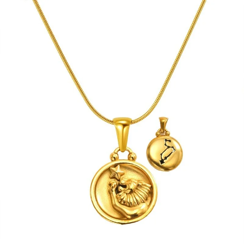 Celestial 18K Gold-Plated Zodiac Coin Snake Chain Necklace - Gold Leo Snake