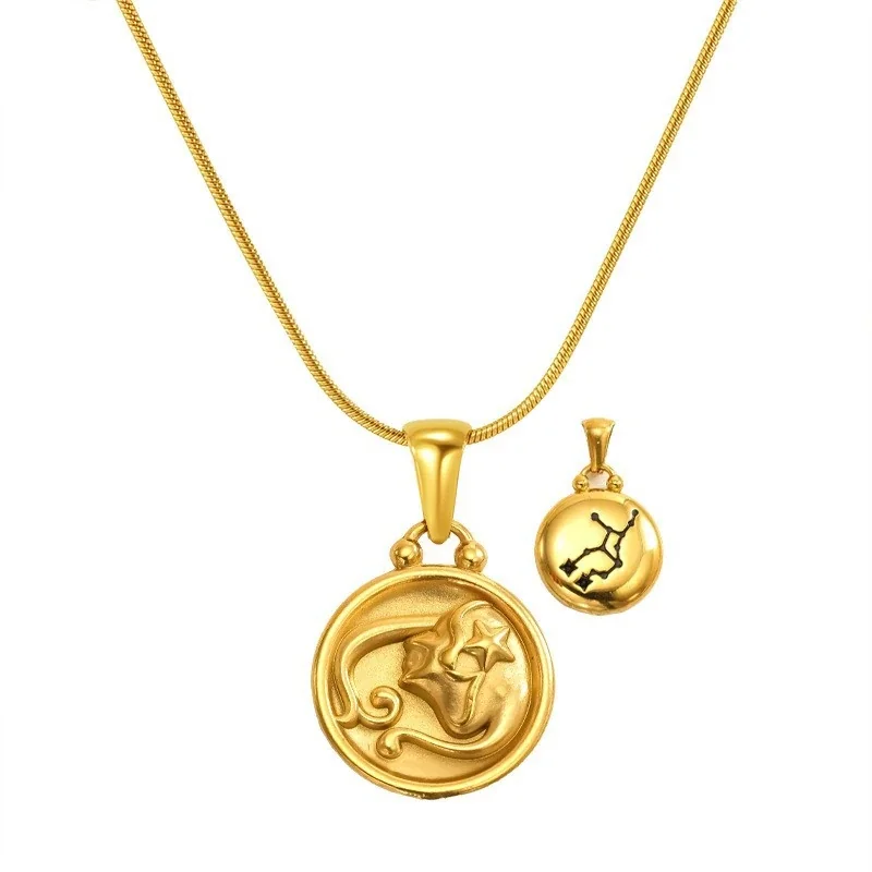 Celestial 18K Gold-Plated Zodiac Coin Snake Chain Necklace - Gold Virgo Snake