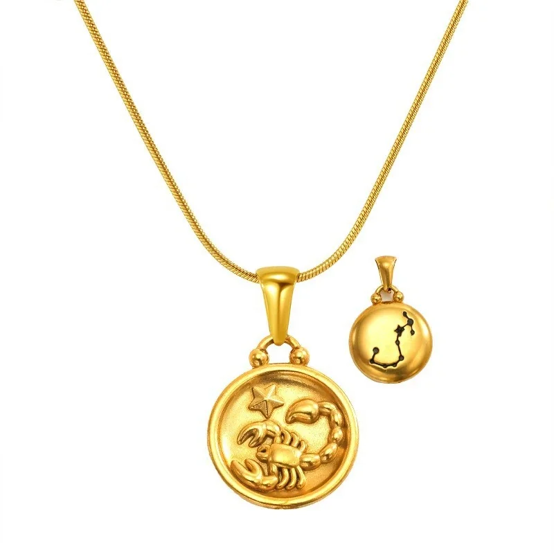 Celestial 18K Gold-Plated Zodiac Coin Snake Chain Necklace - Gold Scorpio Snake