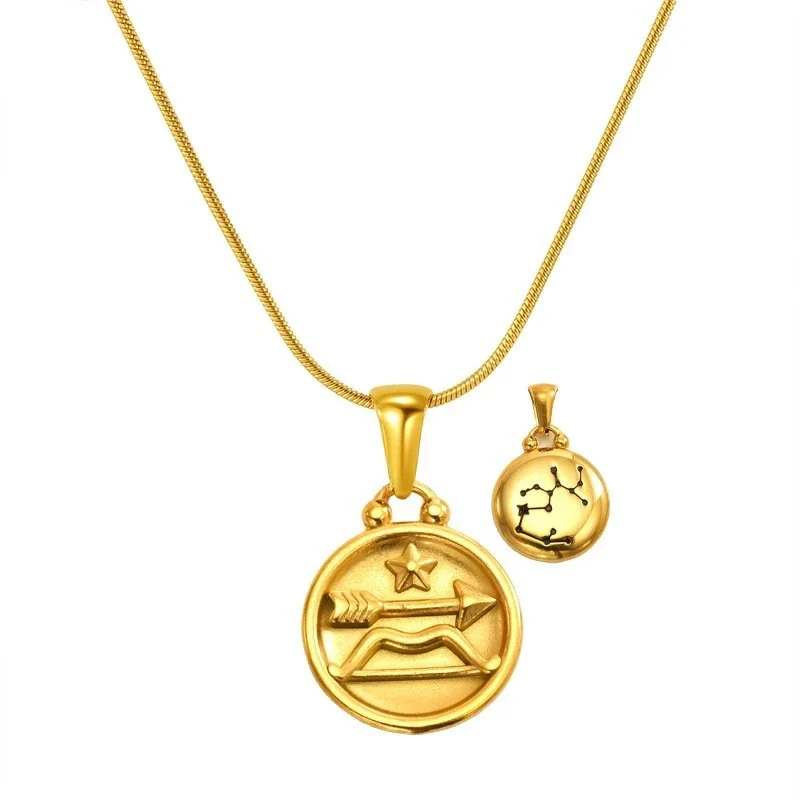 Celestial 18K Gold-Plated Zodiac Coin Snake Chain Necklace - Gold Sagittarius Snake