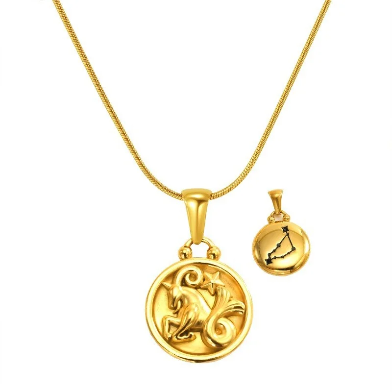 Celestial 18K Gold-Plated Zodiac Coin Snake Chain Necklace - Gold Capricorn Snake