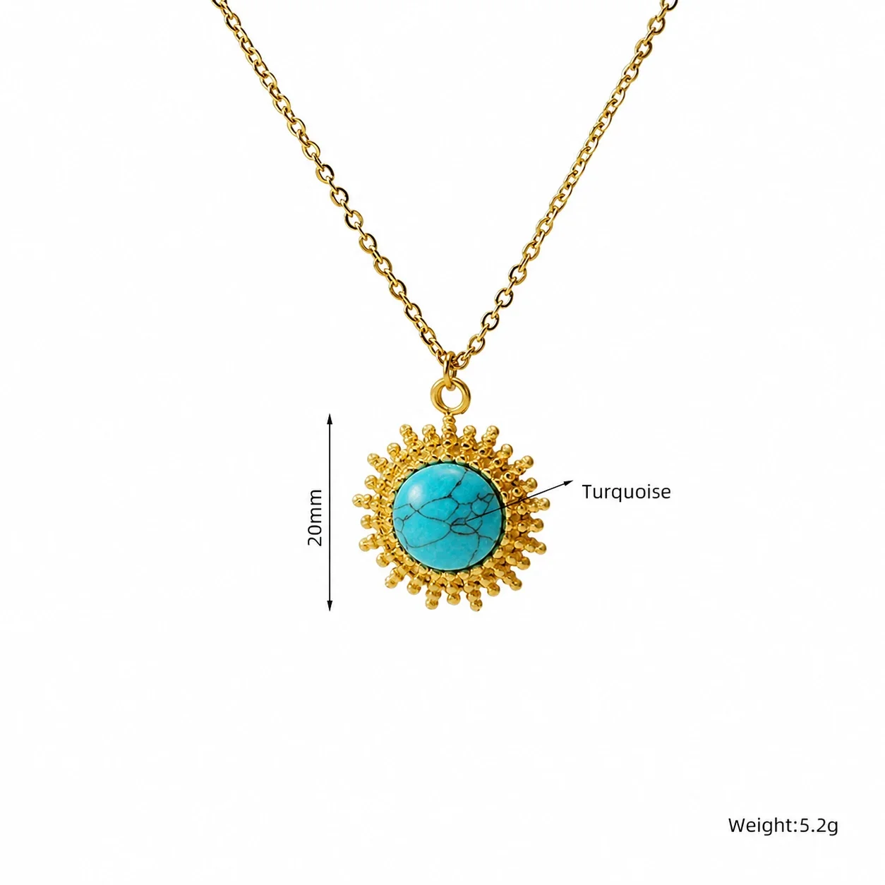 Bohemian Gold-Plated Sunburst Turquoise Pendant Necklace - Gold Turquoise Sunburst