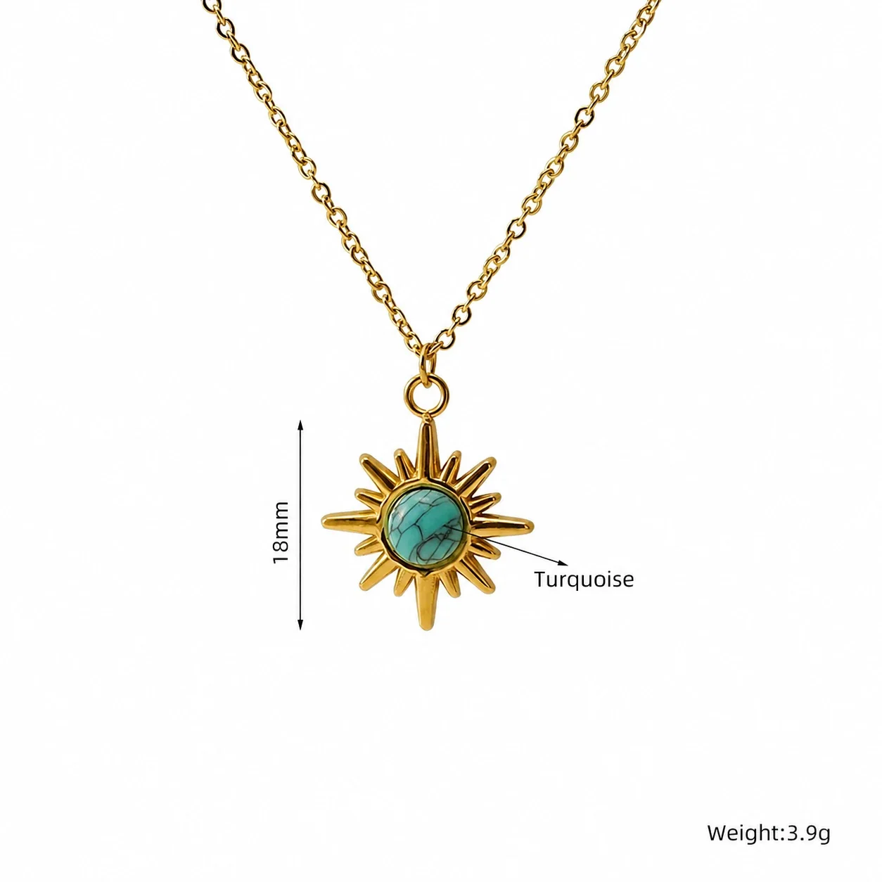 Bohemian Gold-Plated Sunburst Turquoise Pendant Necklace - Gold Turquoise Fan Medallion