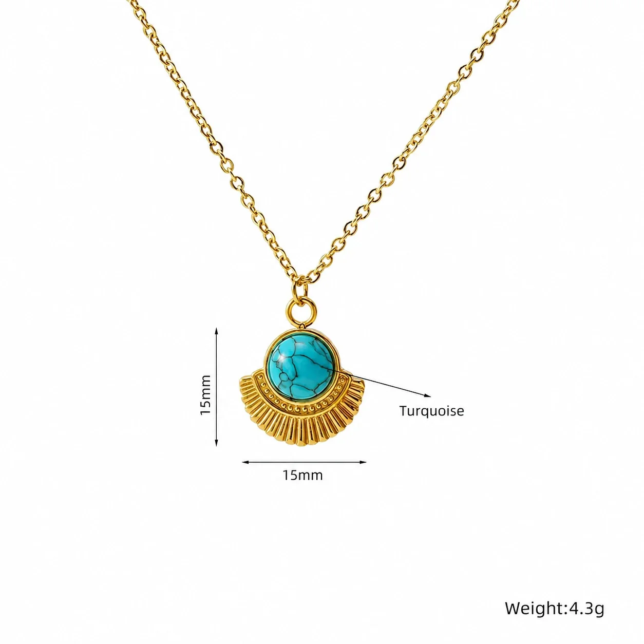 Bohemian Gold-Plated Sunburst Turquoise Pendant Necklace - Gold Turquoise Starburst
