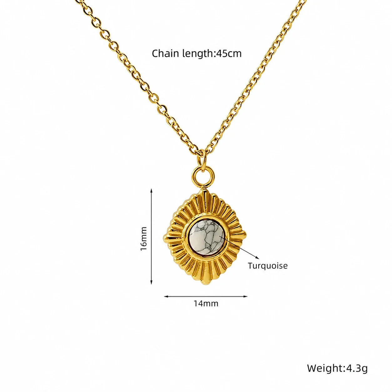 Bohemian Gold-Plated Sunburst Turquoise Pendant Necklace - Gold Turquoise Crescent Sun