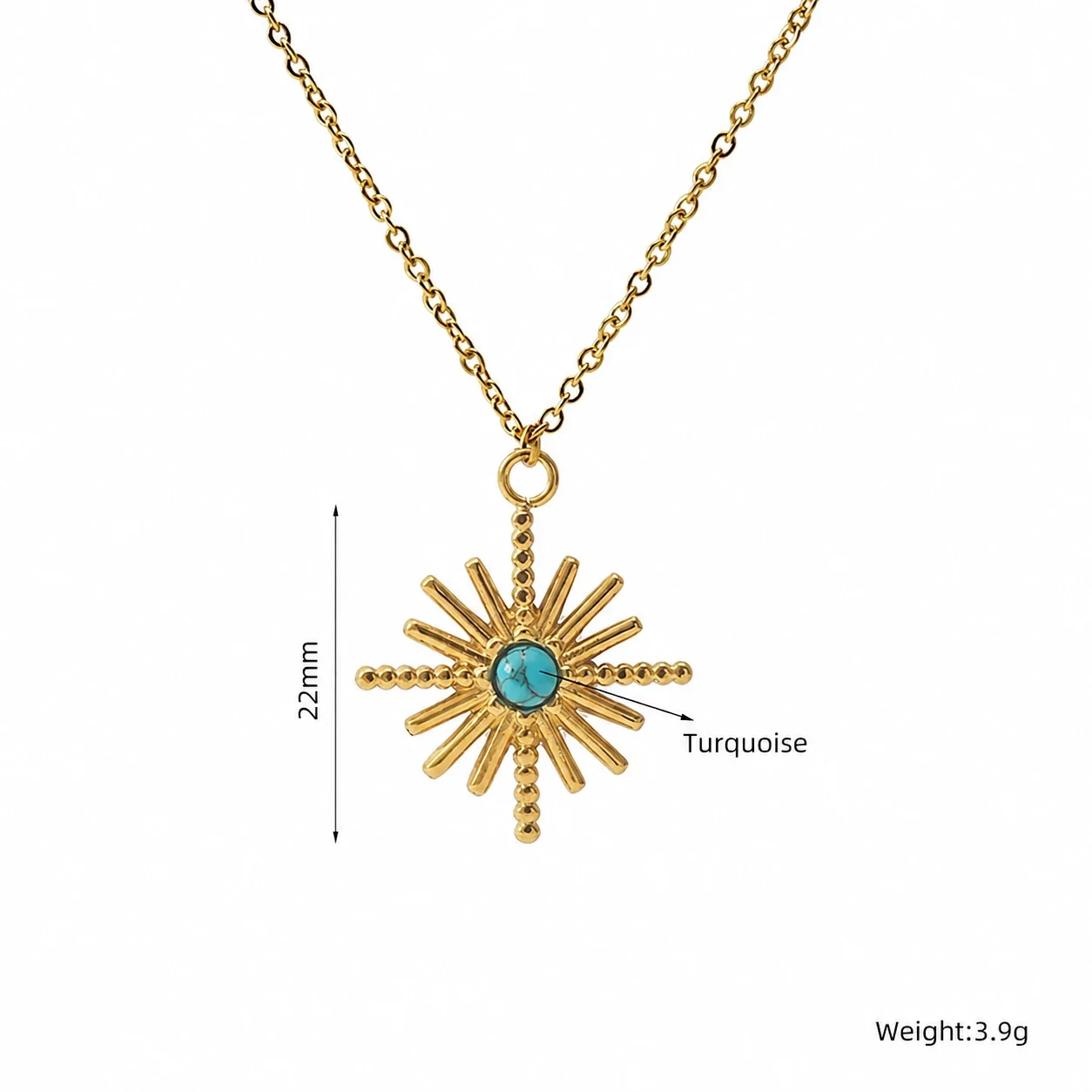 Bohemian Gold-Plated Sunburst Turquoise Pendant Necklace - Gold Turquoise Radiant Oval