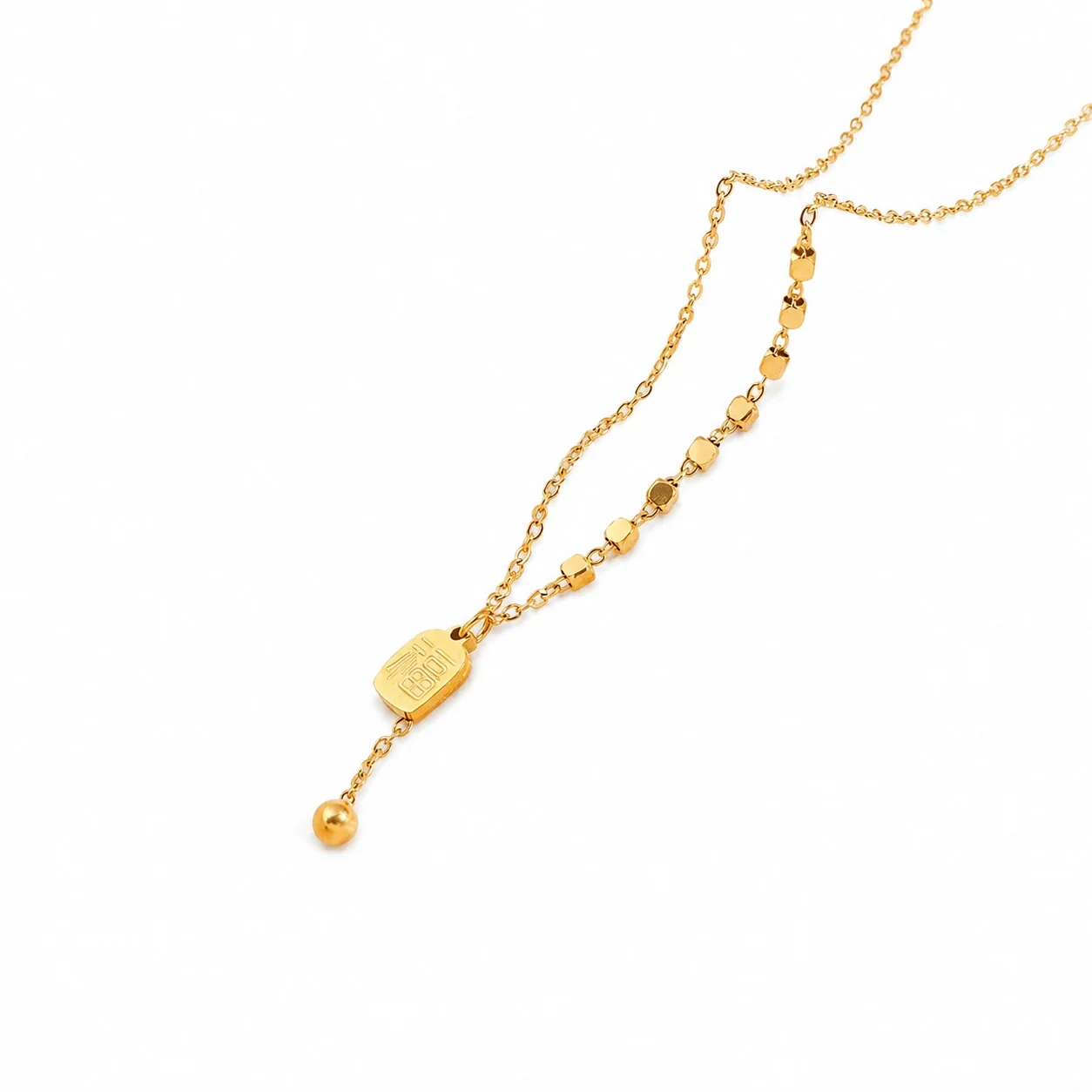 Ornate Gold-Plated Fu Charm Bead Tassel Necklace